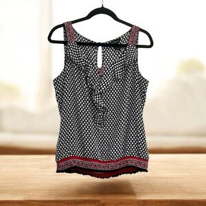 White House Black Market Women’s Black and White Polka Dot Blouse with Red Trim
